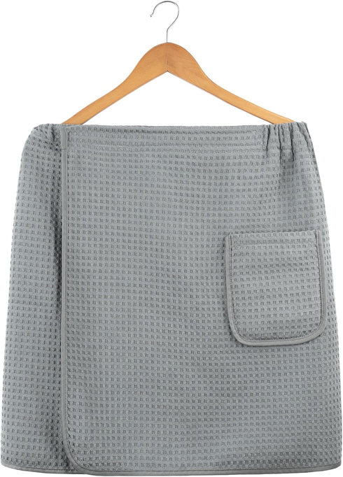 POLYTE Microfiber Waffle Bath Towel Body Wrap for Men, One Size - Quick Dry (Gray)