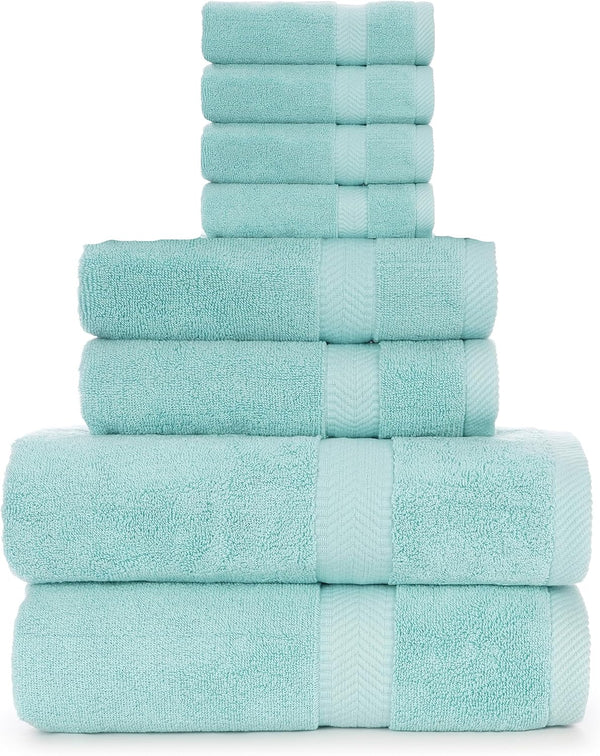 BY LORA Cotton Terry Bath Towel, Hand Towel and Wash Cloth Set Nautical Teal