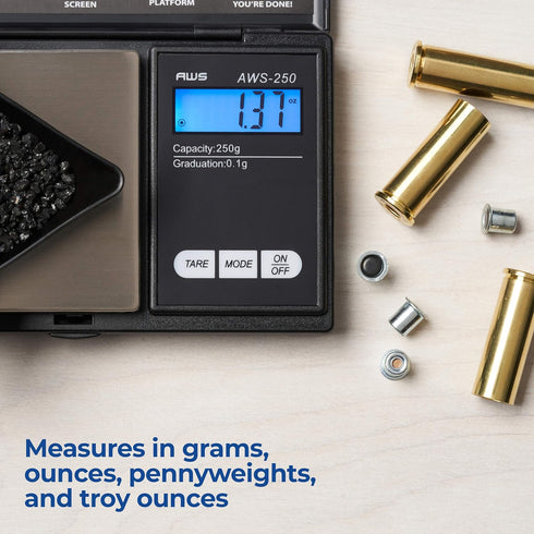 American Weigh Scales Series Digital Pocket Weight Scale, 250g x 0.1g, Black, AWS-250-BLK with Backlit LCD Display