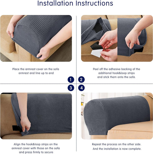 SUBRTEX Stretch Armrest Covers, Anti-Slip Upgraded Spandex Arm Covers for Chairs, 2pcs, Grey