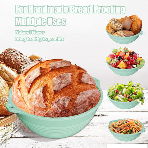 9in Bread Proofing Basket, Silicone Sourdough Baking Bowl with Liner, Thick Foldable Reusable Handmade Supplies (Light