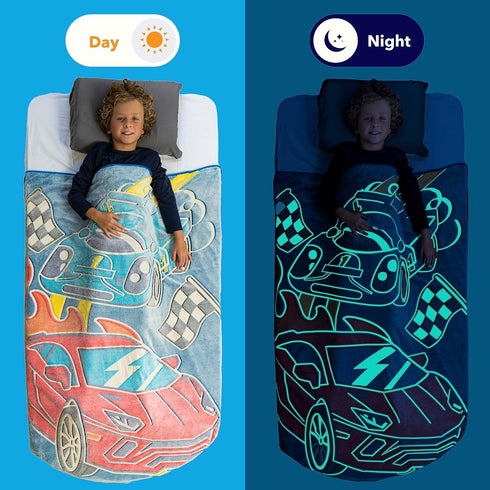 Glow in the Dark Race Car Throw Blanket – Fun Gift for Kids Who Love Toy Cars & RC Cars, Cool Hot Rod Design