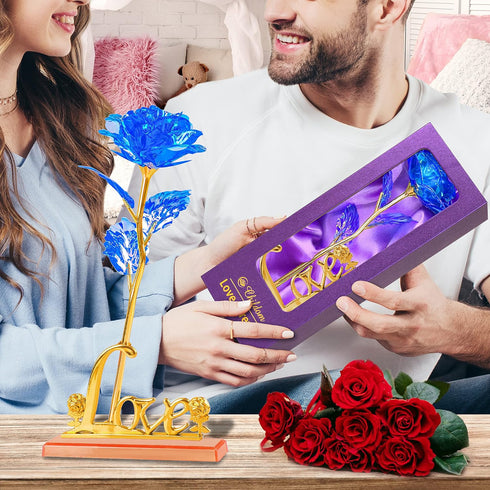 Childom Birthday Gifts for Women, Christmas Rose Gifts for Her Mom, Blue Rose with Love Stand for Wife