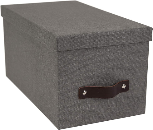 Bigso Silvia Organizational Storage Box with Leather Handle, Durable Decorative Storage Boxes with Lids, Gray