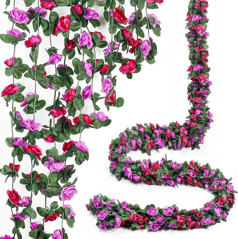 Miracliy 5Pcs 41FT Purple Flower Garland, Artificial Rose Arch Vines for Wedding Backdrop Decoration