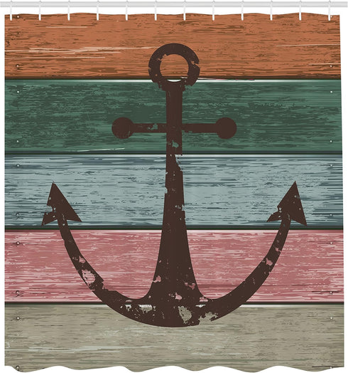 Ambesonne Anchor Shower Curtain, Ocean Theme Rustic Marine Design, Cloth Fabric with 12 Hooks, 69" x 75"