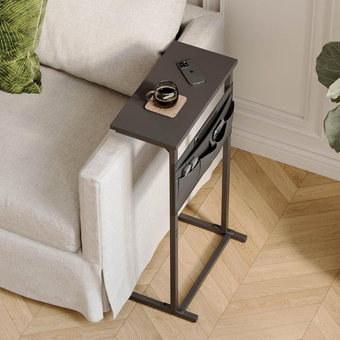 LET501B C Shaped End Table, Side Table for Sofa, Small TV Tray, Couch Table with Storage Bag for Small Space, Living