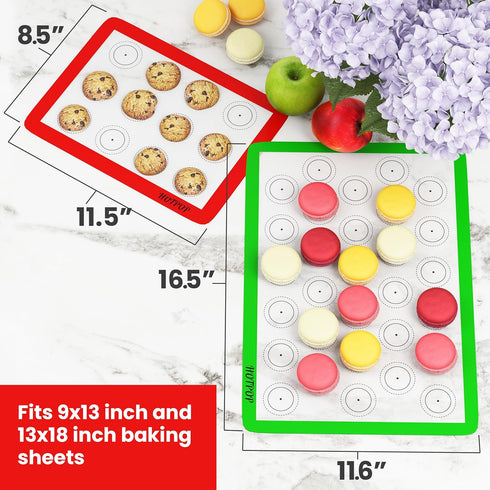 HOTPOP Reusable Macaron Cookie Sheet, Non-Stick Baking Mats, Set of 4 (2 Half Sheets, 2 Quarter Sheets)
