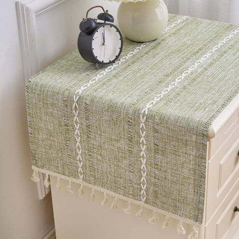 Summer Small Bedside Tablecloth Nightstand Cover Cloth with Tassels Rustic Farmhouse End Table Cloth Linen Side Table