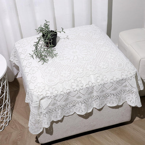 SynHHergyx 35 35 Inch Small Square Tablecloth Lvory Lace Tablecloth Side Table Cover Crochet Tablecloth for Round