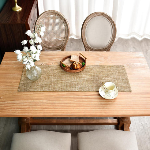 13x36 Inch Farmhouse Rustic Faux Linen Table Runner Neutral Coffee Table Runners Double Layer Reversible Rectangle