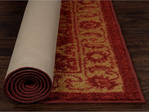 Maples Rugs Georgina Traditional Kitchen Rugs - Non Skid Accent Area Carpet - 2'6 x 3'10 - Red/Gold