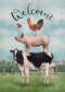 Welcome Summer Rooster Pig Cow Cardinal Garden Flag, Decorative Country Yard Outside Decoration, 12x18