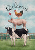 Welcome Summer Rooster Pig Cow Cardinal Garden Flag, Decorative Country Yard Outside Decoration, 12x18