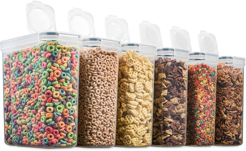 6 Pack (135.5 Oz) Airtight Cereal Food Storage Container - BPA Free Plastic Kitchen and Pantry Organization Canisters