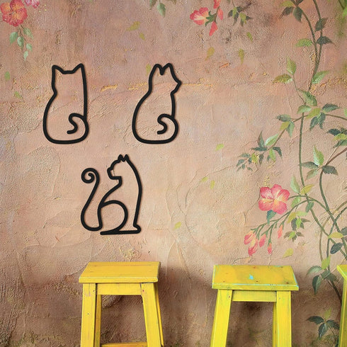 Ferraycle 3 Pieces Black Cat Metal Wall Art, Wire Sign Decor for Kitchen, Restaurant, Christmas Cat Lover Gifts