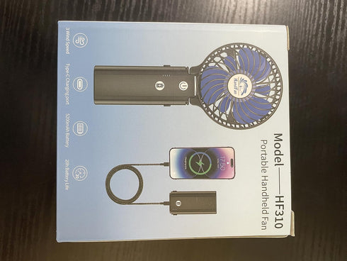 HandFan 5200mAh Portable Handheld Fan, Rechargeable with Power Bank, 3 Speeds, Foldable for Travel/Summer/Concerts
