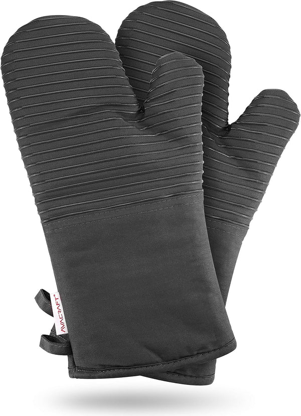 AVACRAFT Oven Mitts Pair, Flexible 100% Cotton with Heat Resistant Silicone, Thick Terry Cloth Interior, 500°F (Grey)