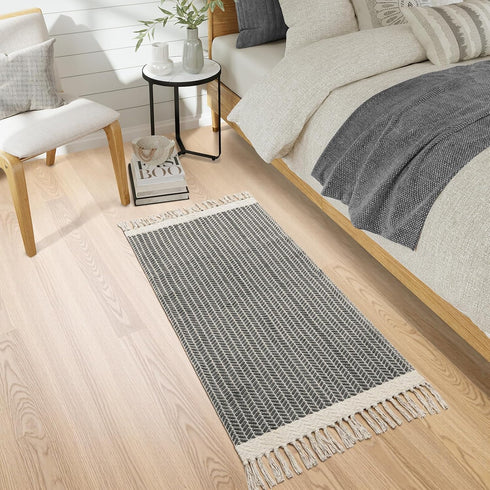 2x4.3 Lahome Belle Boho Kitchen Runner, Bathroom Runner Rug Lightweight Entryway Rug Woven Cotton Throw Mat