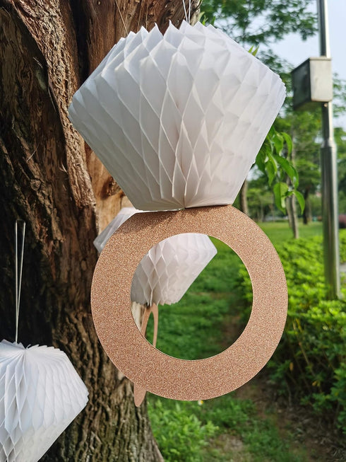 Engagement Party Decorations - Bridal Shower Supplies, Honeycomb Ring Hanging Decorations, Rose Gold Glitter Diamond