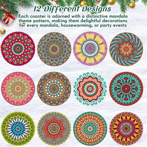 Hushee 12 1 Pcs Ceramic Drink Coasters with Holder Holiday Cup Coasters with Cork Backing for Home Table Protection