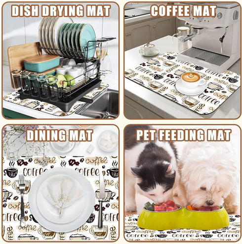 POIUBLE Counter 11.8 19.7 Inch Coffee Cute Doodle Dish Drying Mat for Kitchen Coffee Bar Mat Hide Stain Absorbent