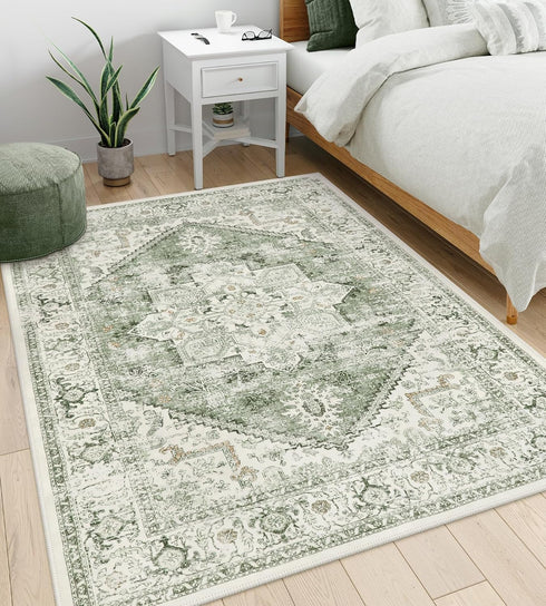 5x7 LIVEBOX Washable Area Rug - Large Vintage Tribal Living Room Rug Vintage Non-Slip Indoor Rugs for Bedroom, Low-Pile