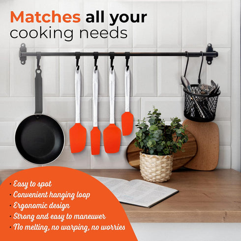M KITCHEN WORLD Heat Resistant Silicone Spatulas Set | Non-Stick Rubber Kitchen Utensils for Cooking, Baking | Set of