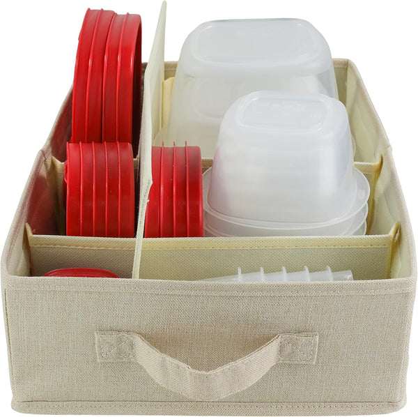 Food Storage Container Organizer Box, Kitchen Drawer Organizer for Rubbermaid, Adjustable Foldable Cloth Box