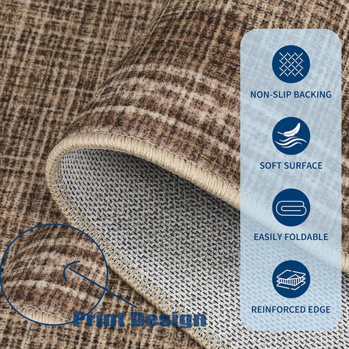 2x3 GarveeHome Door Mat Indoor Rugs for Entryway Scalloped Small Rug Washable Non-Slip Solid Coffee Modern Minimalism