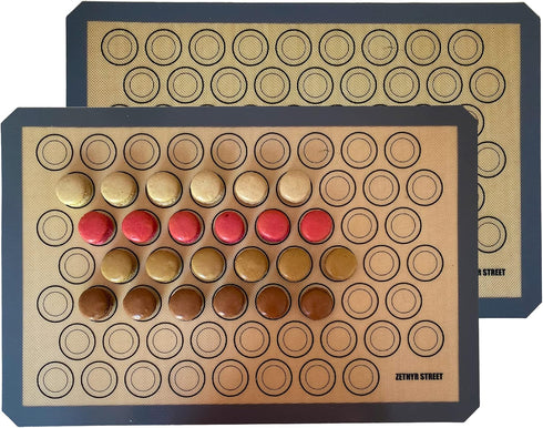 Macaron Baking Mats, Pack of 2 Full Size Silicone Mats with Size Guiding Circles, Non Stick