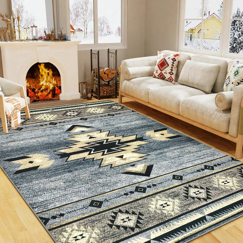Western Rugs for Living Room Bedroom Non Slip, Aesthetic Home Decor for