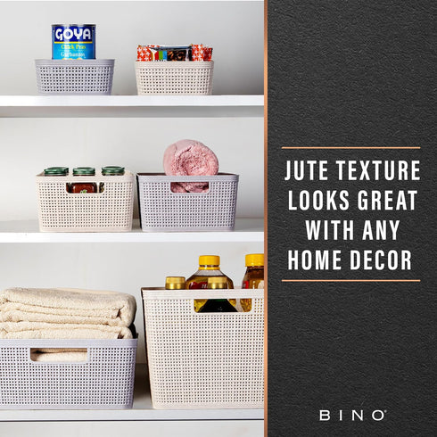 BINO Woven Plastic Basket XS (Natural Grey), 5-Pack, THE JUTE COLLECTION, Stylish Home Organization Storage