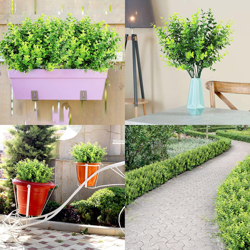 8 Bundles Artificial Greenery Stems Ouddy Decor, UV Resistant Faux Plastic Boxwood for Home Decor
