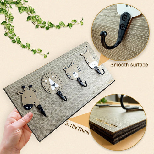 Nursery Kids Animal Coat Rack Wall Hooks Wooden Cute Safari Giraffe Lion Hangers for Kids Baby Boy Girls Room Bedroom Door Home Decor (Tiger) by Midrean