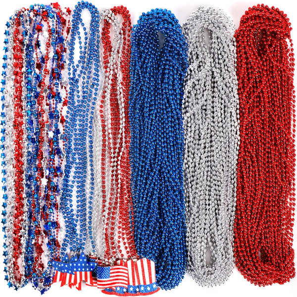 Moon Boat 120PCS 4th of July Accessories Necklaces: Blue White and Red