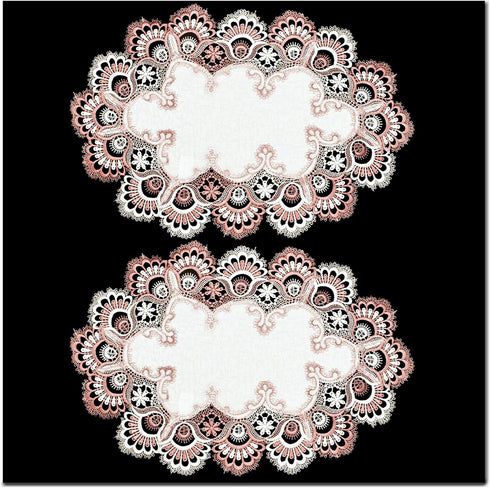 White Mauve Rose Jacquard Lace Doily, Placemats, Dresser Scarf, Table Runner Set of 2 (14Wx21L)