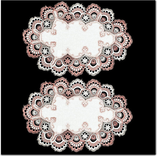 White Mauve Rose Jacquard Lace Doily, Placemats, Dresser Scarf, Table Runner Set of 2 (14Wx21L)