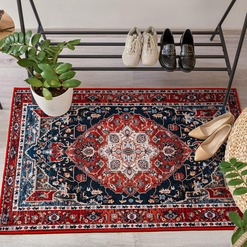 YJ.GWL Area Rug 2x3, Washable Small Entryway Rug, Non-Slip Non-Shedding Low-Pile Floor Carpet, Red