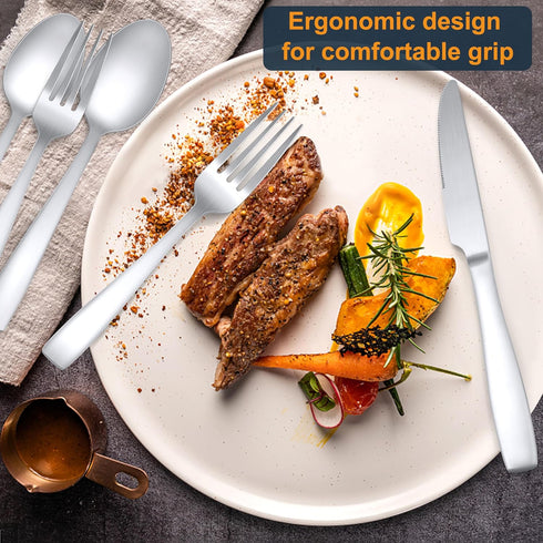 E-far Matte Silverware Set for 4, 20 Pieces Stainless Steel Flatware Set with Square Handle, Dishwasher Safe