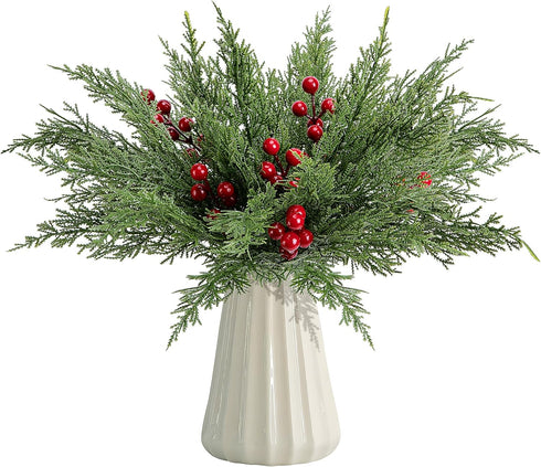 60 Pcs/Set Christmas 3D Artificial Pine Branches- 12.5 Inch Faux Evergreen Cedar