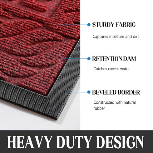 Yimobra Welcome Front Door Mat Outdoor, Heavy Duty Sturdy Non Slip Doormats, Rubber Backing, Low-Profile Entrance Rugs, Absorbent Resist Dirt, Easy Clean Patio Garage Floor Mats, 29.5X17, Wine Red by Yimobra