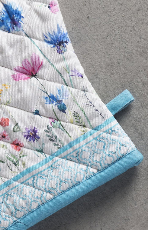 Maison d' Hermine 100% Cotton Oven Gloves - 7" x 13", Heat Resistant, BBQ Cooking Gloves, Flower in The Field