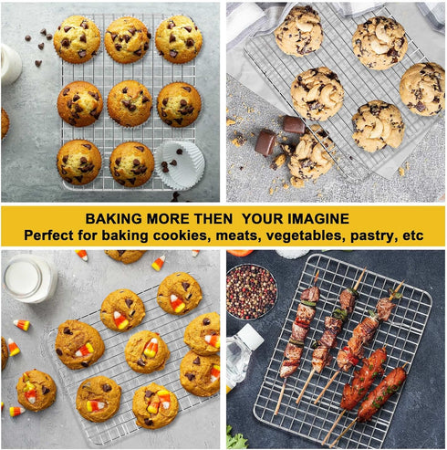 P&P CHEF 2-Piece Small Cooling Baking Racks, Stainless Steel Grid Rack for Cooking, Roasting, Grilling, 9.75'' x 7.5''