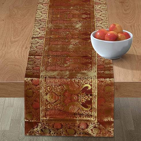 rajwada-fashion 60x16 Inches) Handmade Embroidered Silk Table Runner | Indian Patchwork Ethnic Boho Dcor for Dining