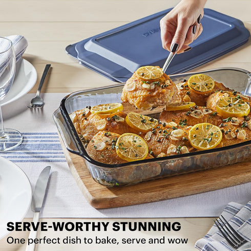 Pyrex Colors 9"x13" Tinted Glass Baking Dish with BPA-Free Lid, Oblong Bakeware for Casserole & Lasagna
