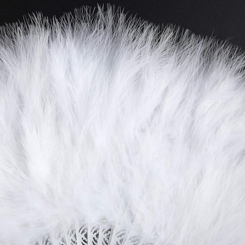BABEYOND Marabou Feather Fan 20s Vintage Folding Hand Fan for Costume Dancing Show, Tea Party Wedding (White)