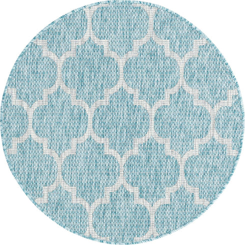 Unique Loom Trellis Collection Area Rug-Lattice Design, Moroccan Inspired for Indoor/Outdoor Décor, 3 ft 3 in x 3 ft 3 in Round, Aquamarine/Gray by Unique Loom
