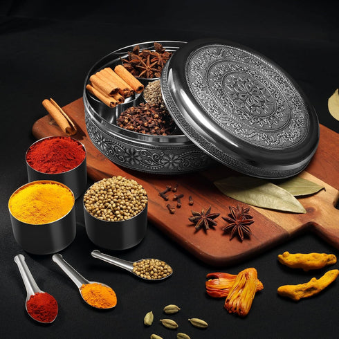7 7 7 8 Inch KSJONE Designer Spice Container Masala Dabba, Spice Jars, Holds Spices, Spice Container Box, Polished