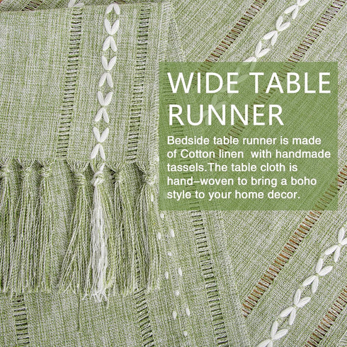 15.7 36 inch, Summer Boho Table Runner Short x Spring Sage Green Coffee Table Cover, Green Linen Small Table Cloth